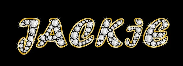 The name Jackie spelled in bling diamonds, with shiny, brilliant golden frame — Stock Photo, Image