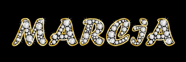 이름 마 샤 블 링 다이아몬드, 반짝이, 화려한 황금 프레임에서 철자 — 스톡 사진