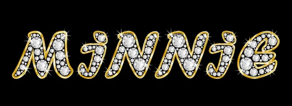 The name Minnie spelled in bling diamonds, with shiny, brilliant golden frame — Stock Photo, Image