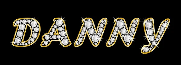 The name Danny spelled in bling diamonds, with shiny, brilliant golden frame — Stock Photo, Image