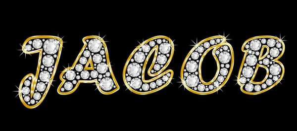 The name Jacob spelled in bling diamonds, with shiny, brilliant golden frame — Stock Photo, Image