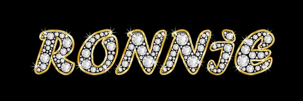 The name Ronnie spelled in bling diamonds, with shiny, brilliant golden frame — Stock Photo, Image