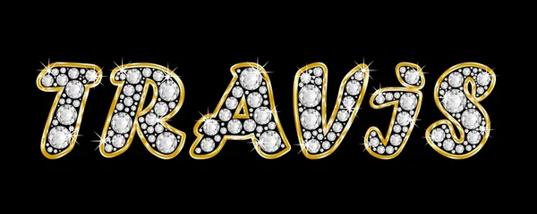 The name Travis spelled in bling diamonds, with shiny, brilliant golden frame — Stock Photo, Image