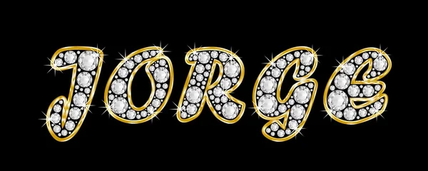 The name Jorge spelled in bling diamonds, with shiny, brilliant golden frame — Stock Photo, Image