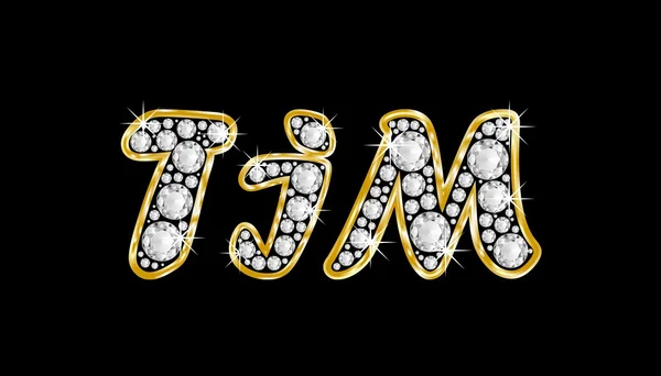 The name Tim spelled in bling diamonds, with shiny, brilliant golden frame — Stock Photo, Image