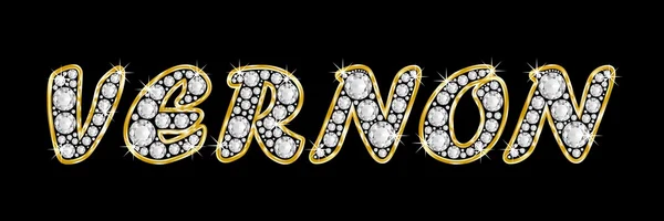 블 링 다이아몬드, 반짝이, 화려한 황금 프레임 이름 버논 철자 — 스톡 사진