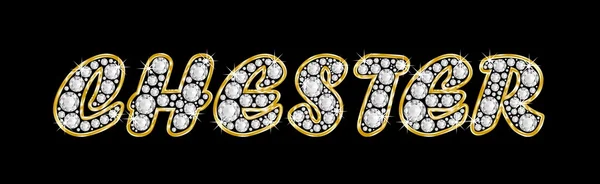 Der Name chester buchstabiert in Bling-Diamanten, mit glänzend goldenem Rahmen — Stockfoto