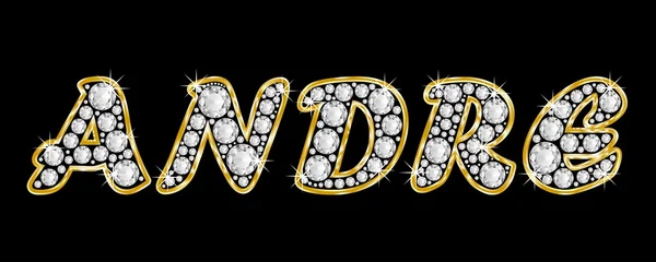 The name Andre spelled in bling diamonds, with shiny, brilliant golden frame — Stock Photo, Image