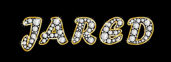 Der Name jared geschrieben in Bling-Diamanten, mit glänzend goldenem Rahmen — Stockfoto