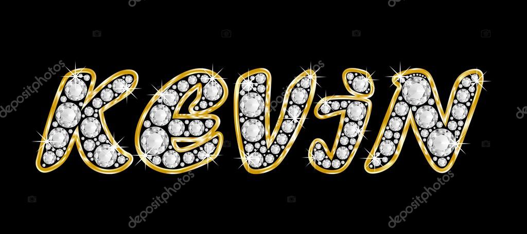 The name Kevin spelled in bling diamonds, with shiny, brilliant golden
