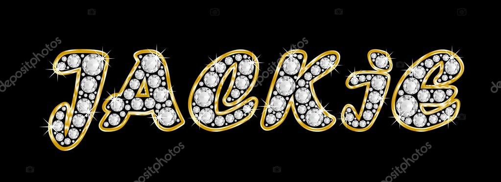 The name Jackie spelled in bling diamonds, with shiny, brilliant golden