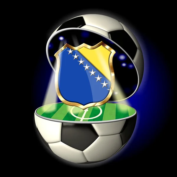 Открытый футбольный мяч с гербом Боснии и Герцеговины — стоковое фото