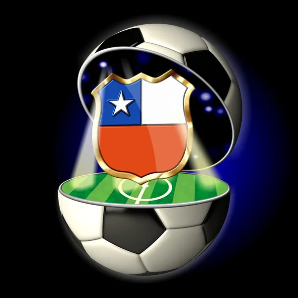 Open soccer ball with crest of Chile — Stock Photo, Image