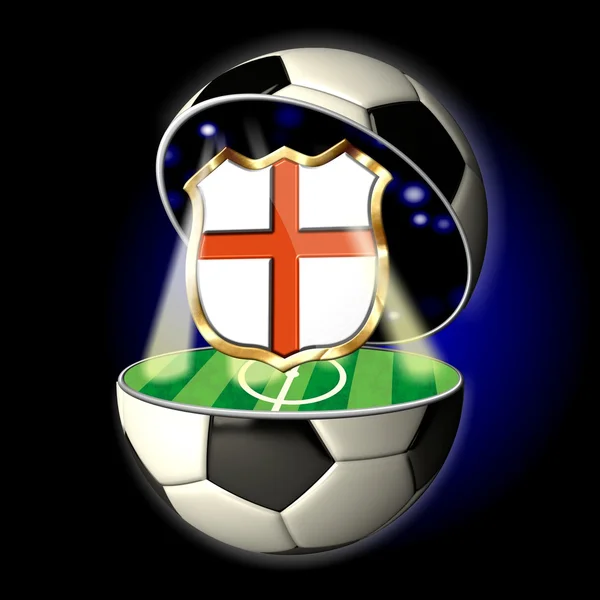 Открытый футбольный мяч с гербом Англии — стоковое фото