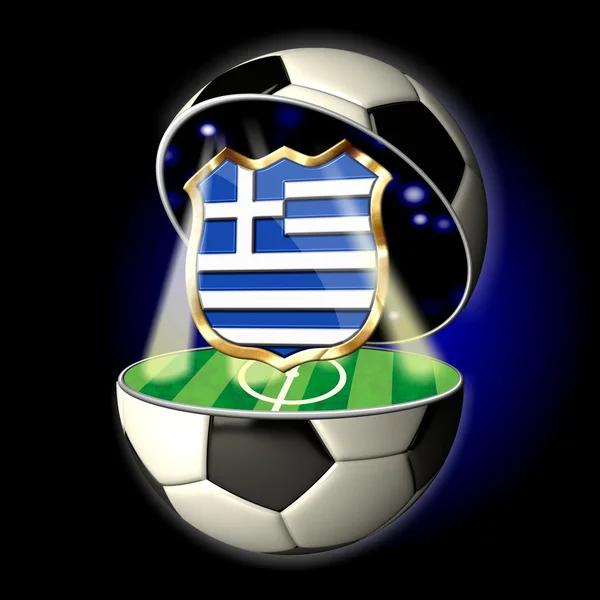 Open soccer ball with crest of Greece — Stock Photo, Image