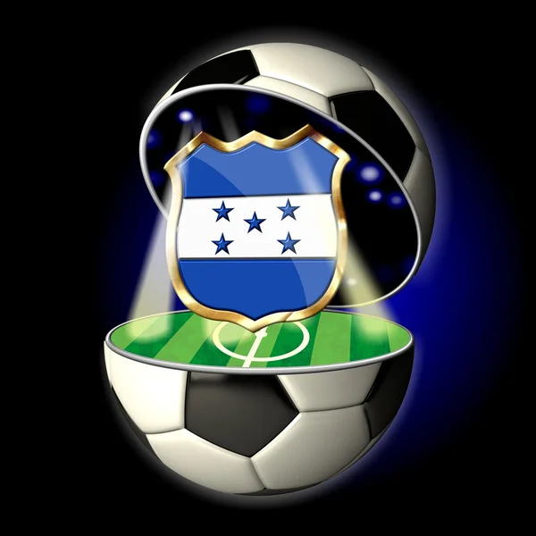 Открытый футбольный мяч с гербом Гондураса — стоковое фото