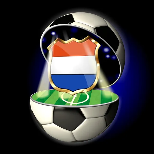 Open soccer ball with crest of Netherlands — Stock Photo, Image