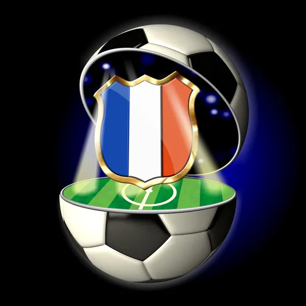 フランスの紋章とサッカー ボールを開く ストック写真