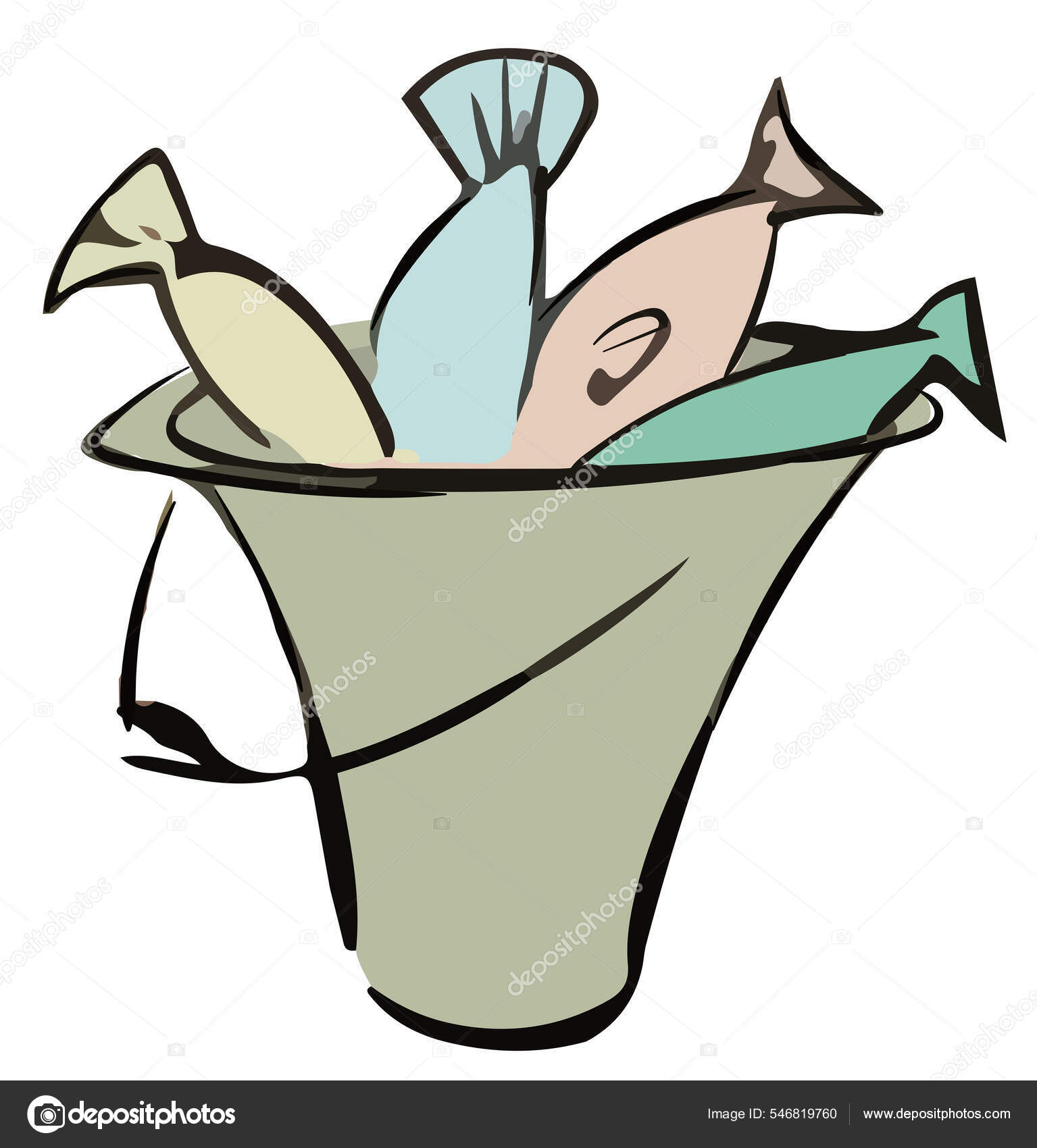 Vector Cartoon Clipart Fish Bucket Fish Tails Bucket Stock Vector by