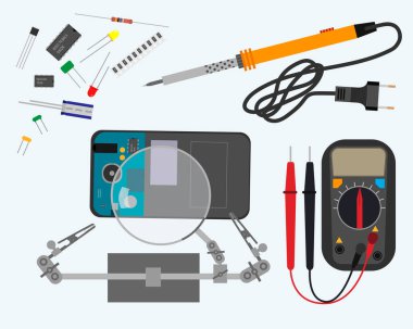 Service repair of electronic equipment. Electronics repair process clipart