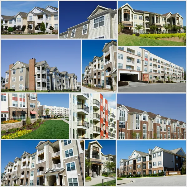 Collage de múltiples edificios de apartamentos — Foto de Stock