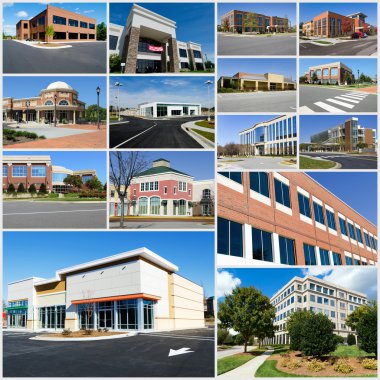 Multiple suburban commercial buildings