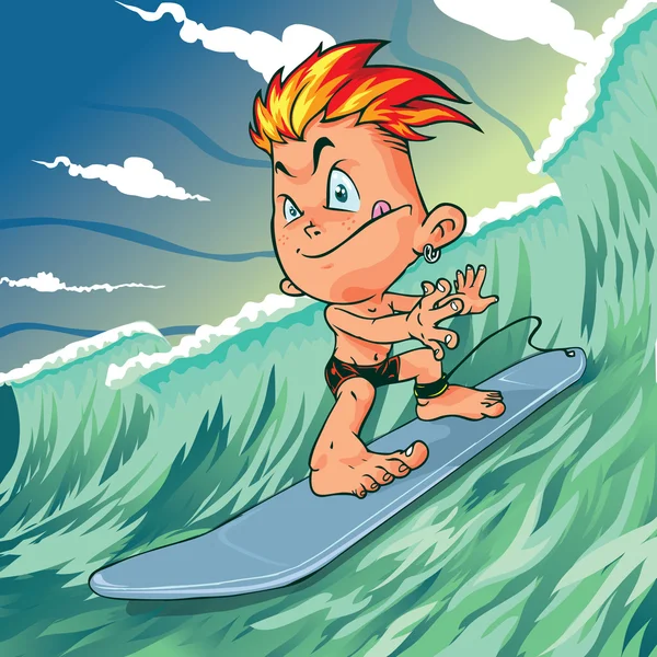 Jovem Surfista dos desenhos animados Vetor De Stock