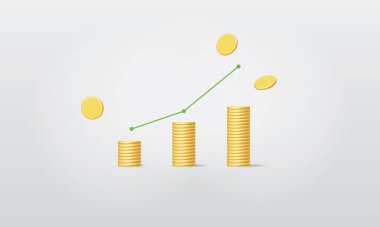 Gri arkaplanda çizgiler olan bozuk para yığını. Finansal iş büyümesi