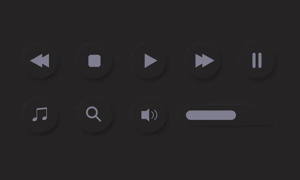 Набір Кнопок Відтворення Темних Кольорів Різних Геометричних Формах Дизайн Неоморфізму — стоковий вектор