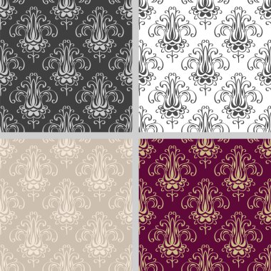 Dikişsiz çiçek damask desenleri kümesi. etnik köken.