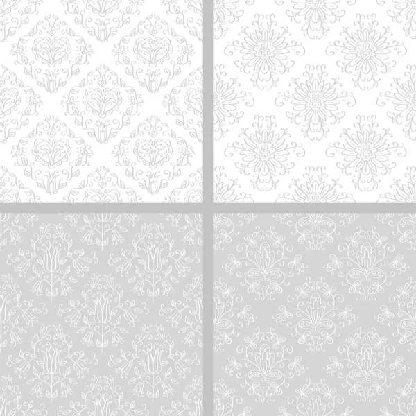 Набір безшовних абстрактних світлових дамаських візерунків. Сірий і білий етнічний задній план — стоковий вектор