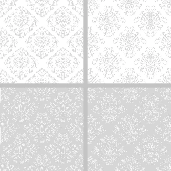 Dikişsiz soyut ışık damask desenleri kümesi. gri ve beyaz etnik artalanları