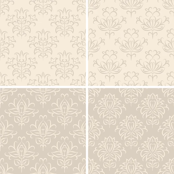 Set of seamless light creamy abstract damask patterns. — Stock Vector