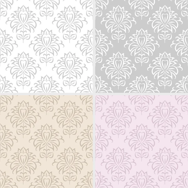 Set of seamless floral ethnic patterns. Summer background. — Stock Vector