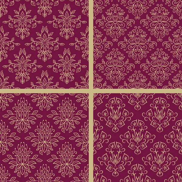Set of festive damask floral patterns. Seamless background. — Stock Vector