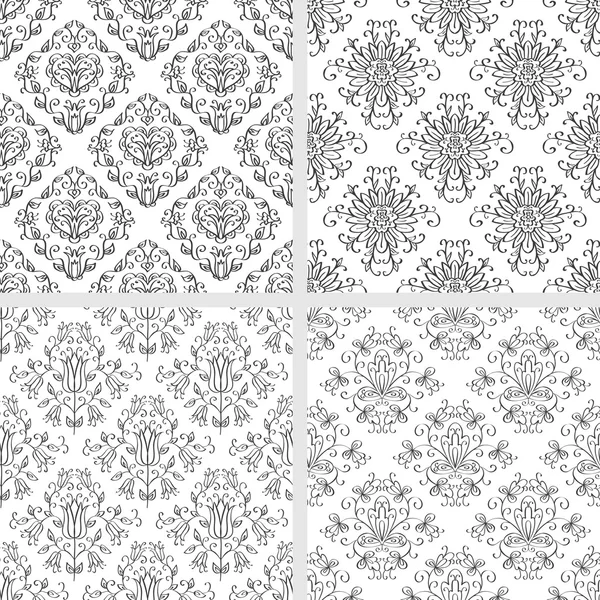 Dikişsiz soyut damask desenleri kümesi. siyah-beyaz etnik köken.
