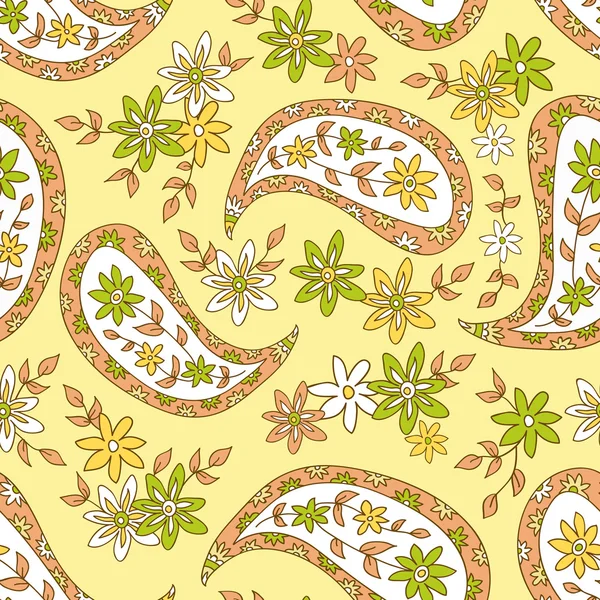 Paisley jaune motif textile floral d'été . — Image vectorielle