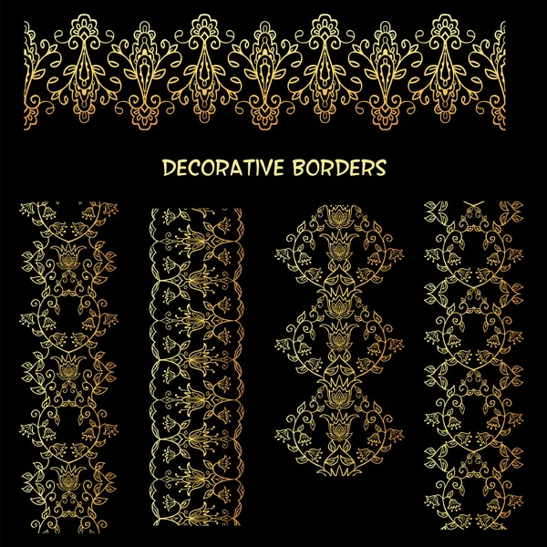 Golden decorative floral borders. — Stock Vector