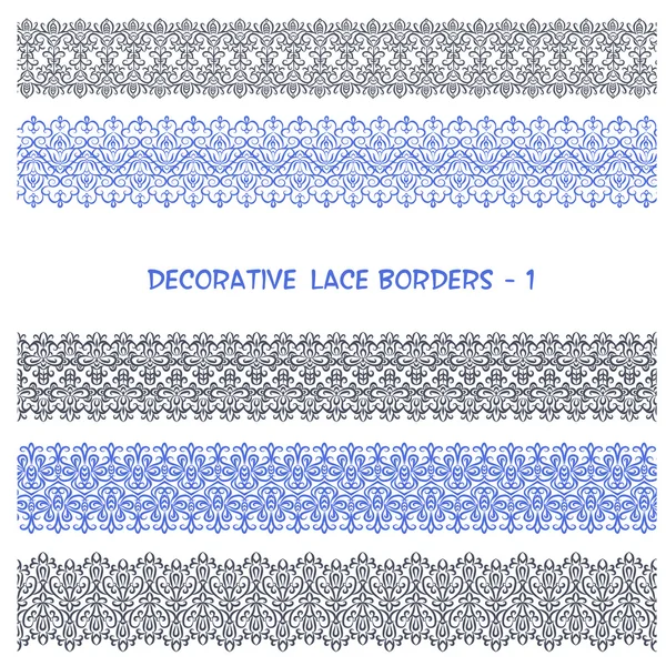 Decorative lace floral seamless borders. — Stock Vector