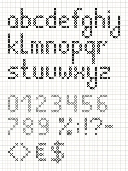 Cross Stitch Türkçe alfabe küçük. — Stok Vektör