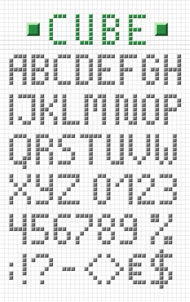Alfabeto geométrico inglés mayúsculas con números y símbolos . — Vector de stock