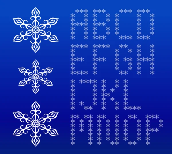 Winter white english alphabet with snowflakes. — Stock Vector