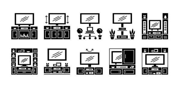 Έπιπλο Τηλεόρασης Επίπεδο Εικονίδιο Εικονογράφηση Διανύσματος Σύγχρονη Κονσόλα Πολυμέσων Διαφορετικά — Διανυσματικό Αρχείο