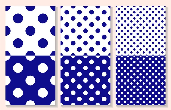 Polka Dot Seamless Pattern Set Blue White Retro Vector Background — Stock Vector
