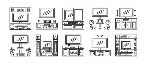 Conjunto Iconos Línea Ilustración Vectorial Consola Medios Moderna Diferentes Mesas Ilustraciones de stock libres de derechos