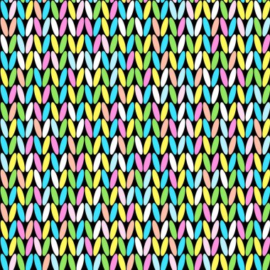 Renkli melanj el yapımı örgü deseni. Çok renkli iplikten örülmüş dikişsiz dokunun vektör çizimi. Bebek kıyafetleri için soyut Heather Marl arkaplanı.