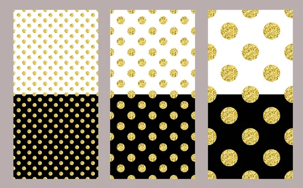 Collection Holiday Polka Dot Patterns Gold Glitter Vector Illustration Golden — Stock Vector