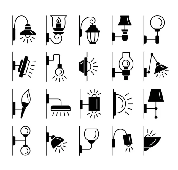 Sconces Flat Silhouette Icon Set Different Types Exterior Interior Wall Gráficos vectoriales