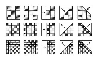 Şeffaf arka plan. Çizgi vektör simgesi ayarlandı. Şeffaflık şebekesi. Resimden arkaplanı sil, sil, sil. Fotoğraf rötuş ve düzenleme aracı. Ayrı nesneler
