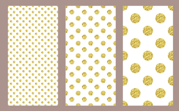 Collection Holiday Polka Dot Patterns Gold Glitter Vector Illustration Golden — Stock Vector